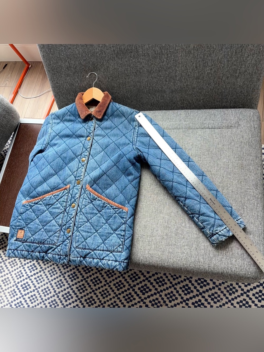 Vintage Lauren Ralph Lauren Quilted Denim Barn Coat Size P Corduroy Chore Lined - Picture 13 of 14